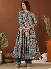 Green Paisley Printed Empire Gotta Patti Kurta With Palazzo