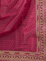 Magenta And Gold-Toned Polka Dots Embroidered Sequinned Saree