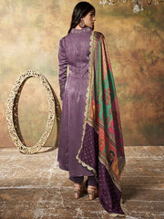 Ethnic Motifs Yoke Design Thread Work Velvet Kurta with Trousers & Dupatta