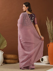 Pink And Lavender Floral Printed Zari Organza Saree