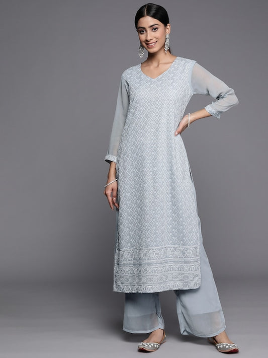 Floral Embroidered Chikankari Kurta with Palazzos