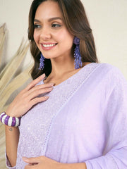 Women Lavender Floral Embroidered Regular Thread Work Kurta with Palazzos & With Dupatta