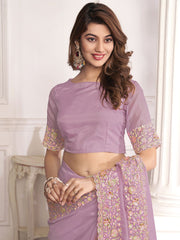 Mauve And Pink Sequinned Organza Saree