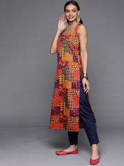 Women Orange Printed Kurta with Trousers & With Dupatta