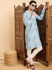 Blue Ethnic Motifs Printed Mandarin Collar Straight Kurta