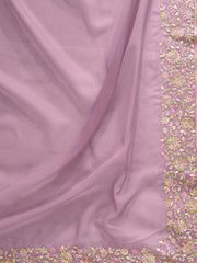 Mauve And Pink Sequinned Organza Saree