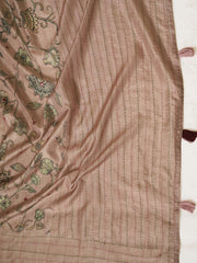 Mauve Ethnic Motifs Embroidered Pure Silk Saree