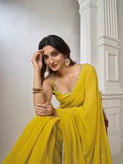 Mustard Embellished Mirror Work Saree