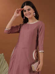 Pink Yoke Design Sequinned Empire A-Line Kurta With Trouser