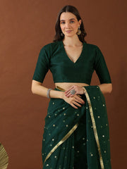 Green Floral Sequinned Organza Saree