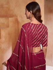 Magenta Floral Embroidered Sequinned Saree