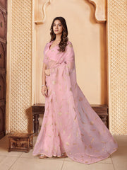 Pink Embroidered Organza Sarees