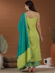 Green Floral Printed Regular Gotta Patti Kurta with Palazzos & Dupatta