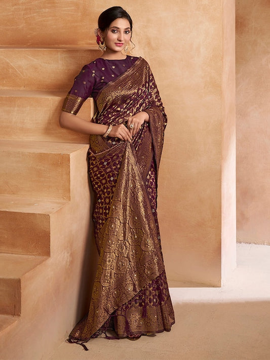 Purple Ethnic Motif Woven Design Zari Saree