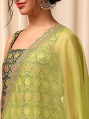 Green Women Regular Kurta with Trousers & With Dupatta