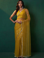 Yellow Embellished Net Sarees