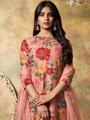 Floral Printed Regular Thread Work Kurta with Palazzos & With Dupatta