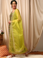 Green Women Regular Kurta with Trousers & With Dupatta