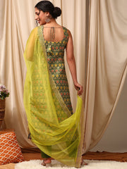 Green Women Regular Kurta with Trousers & With Dupatta