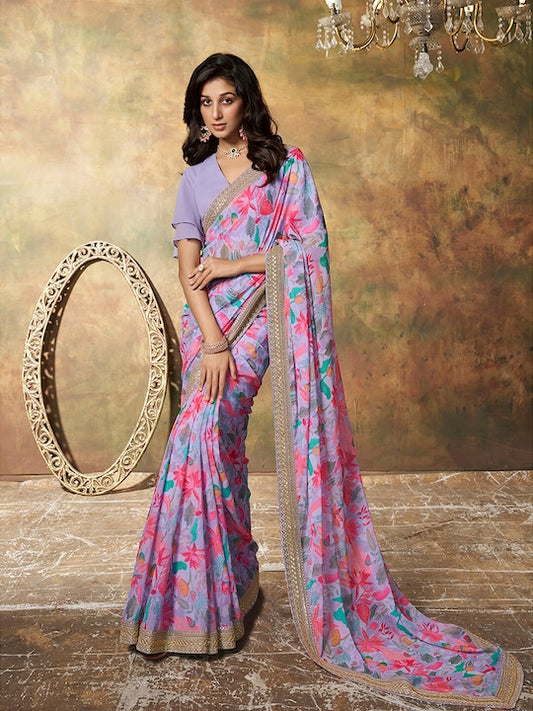 Floral Printed Sequinned Saree