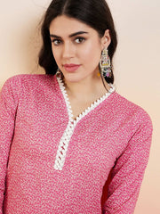 Pink Ethnic Motifs Printed Straight Pure Cotton Kurta With Palazzo