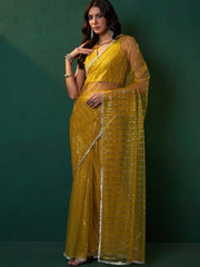 Yellow Embellished Net Sarees