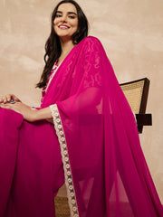 Magenta Embroidered Poly Georgette Saree