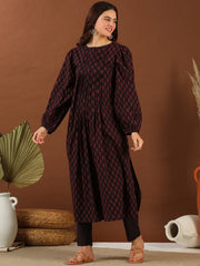 Purple Colour Women Ethnic Motifs Woven Design Kurta