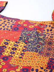 Women Orange Printed Kurta with Trousers & With Dupatta