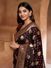 Brown Ethnic Motif Woven Design Zari Pure Silk Saree