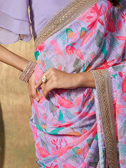 Floral Printed Sequinned Saree