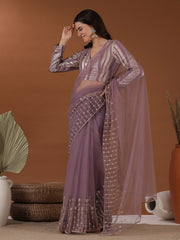 Lavender Zari Net Saree