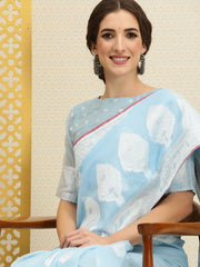 Blue & Off White Ethnic Motifs Rozana Saree