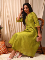 Women Green Thread Work Anarkali Kurta