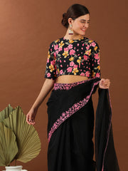 Black And Pink Embroidered Organza Saree