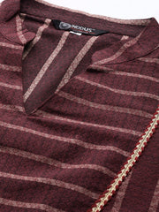 Women MaroonStriped Cotton Kurta