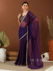 Purple Zari Organza Saree