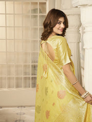 Yellow And Gold-Toned Woven Design Zari Saree