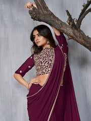 Mauve and gold-toned Sequinned Saree