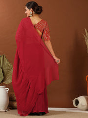 Maroon Accordian Pleat Ruffles Saree