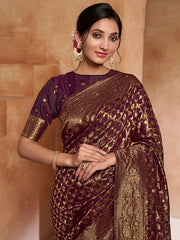 Purple Ethnic Motif Woven Design Zari Saree