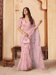 Pink Embroidered Organza Sarees