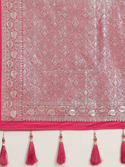 Magenta & Silver Woven Design Zari Silk Blend Kanjeevaram Saree