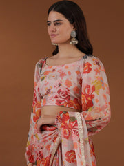 Peach Floral Organza Saree