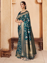 Teal Zari Woven Banarasi Saree