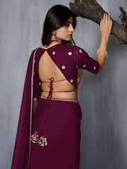 Mauve and gold-toned Sequinned Saree