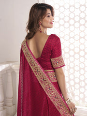 Magenta And Gold-Toned Polka Dots Embroidered Sequinned Saree