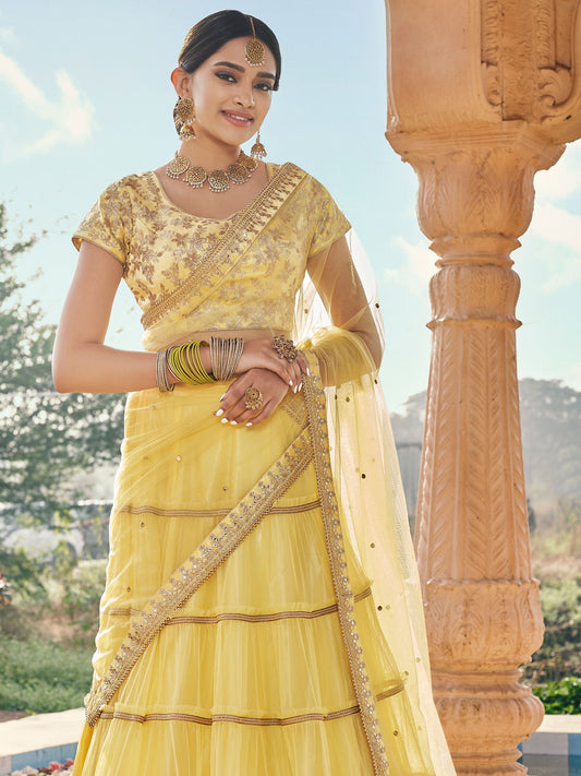 Yellow Net Partywear Lehenga Choli