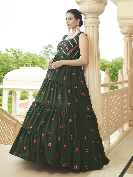 Olive Georgette Festive Gown