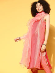 incredible pink silk blend woven design kurta set